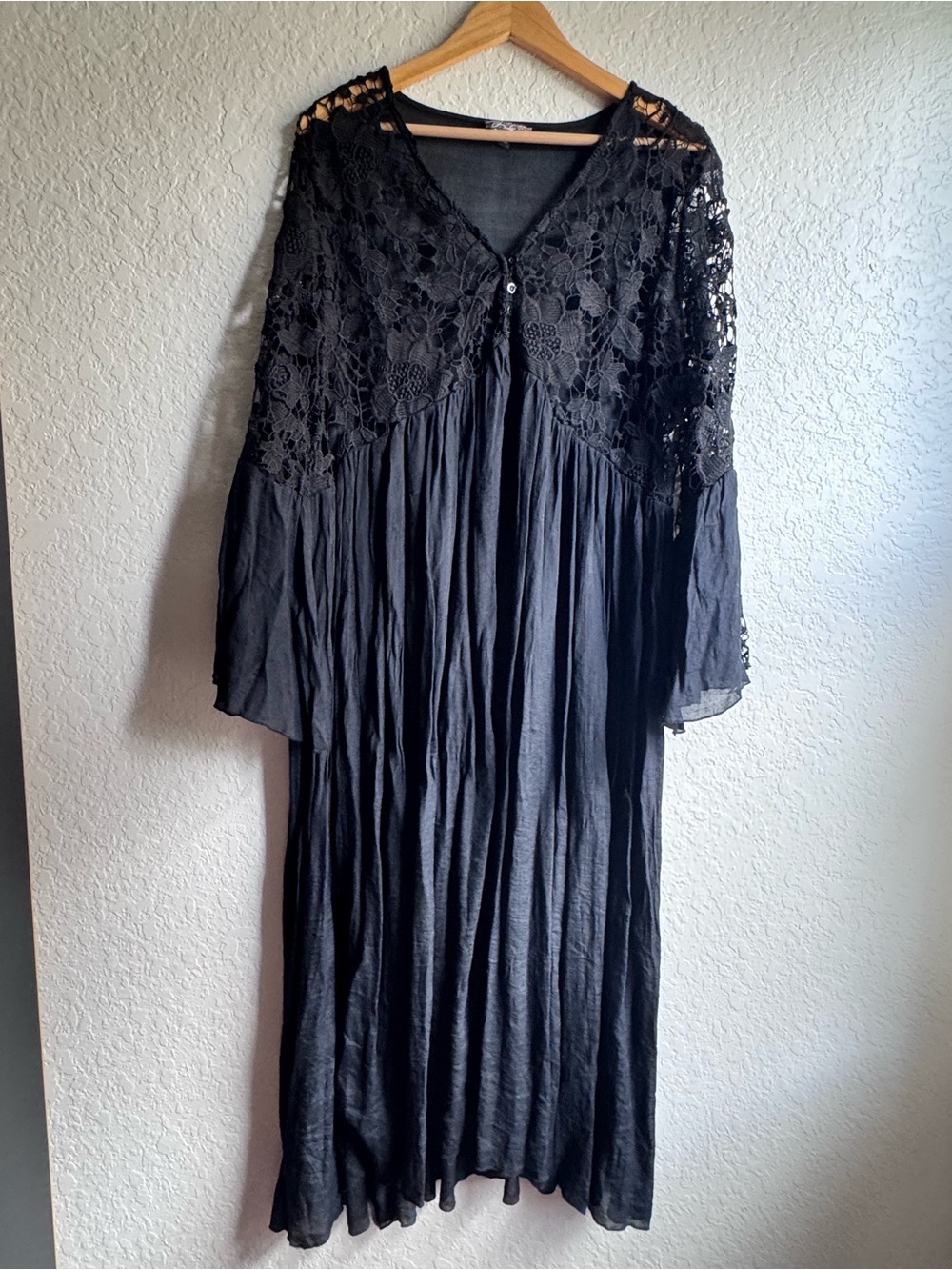 J.Gee Black Boho Crochet Yoke Tunic Dress Bell Sleeve Plus Size 3X